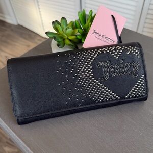 NWT Juicy Couture Black Studded Heart Logo Wallet